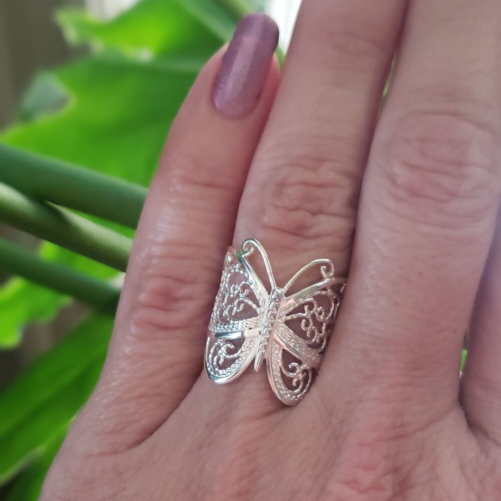 Butterfly Ring - Sterling Silver - Size 7 - Whimsical Filigree Butterfly